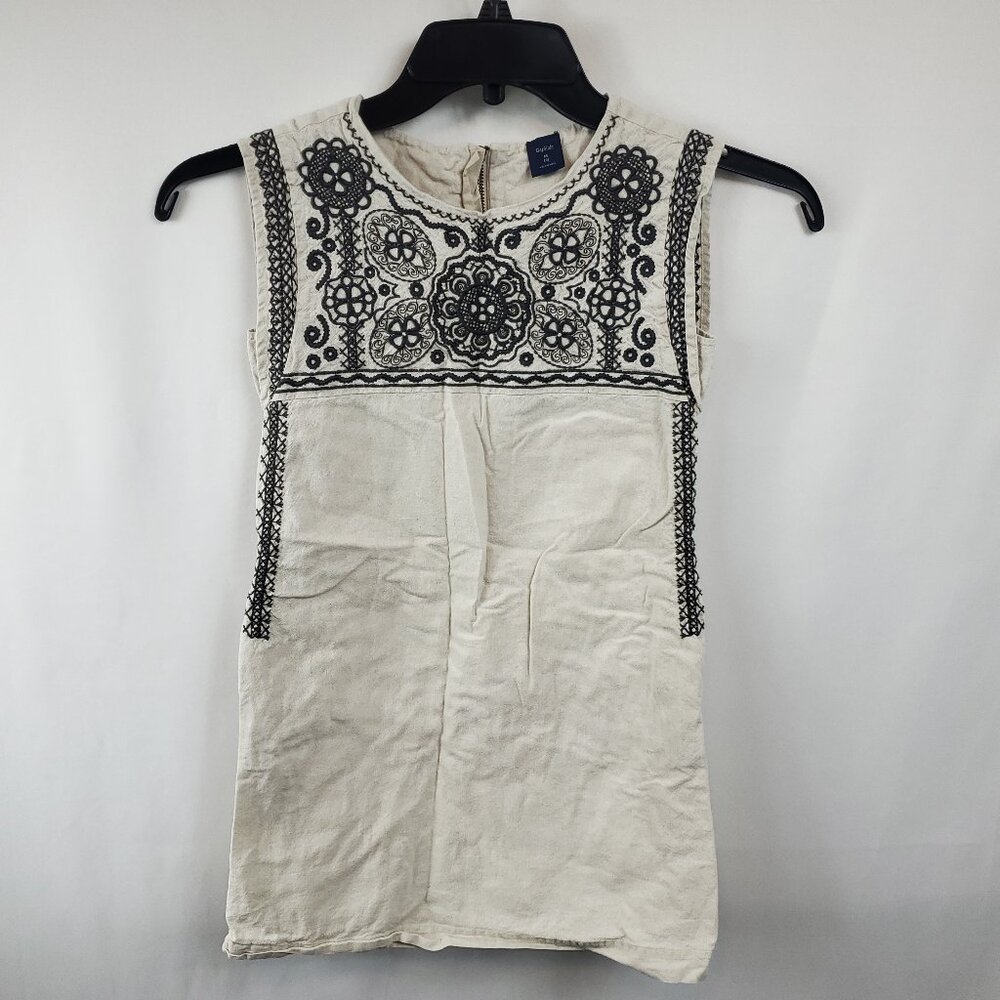 Gap Kids Tunic Sheath Embroidered Cream Dark Grey Slvless M8 Girls Dress